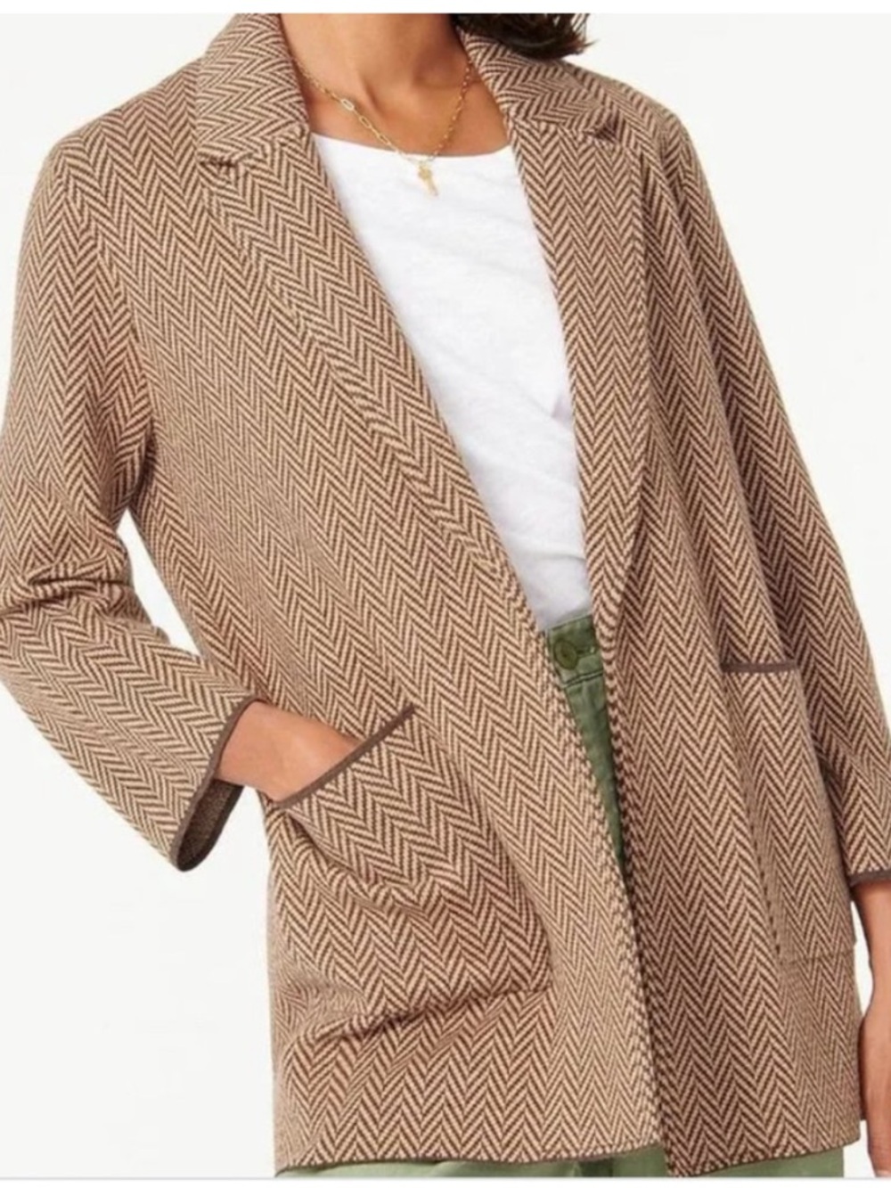 J. Crew Tan Herringbone Open-Front Blazer